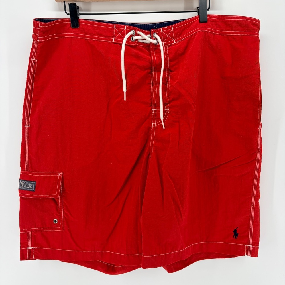 Polo Ralph Lauren Board Shorts Red Cargo Swim Trunks Surf Mesh Lined XXXL